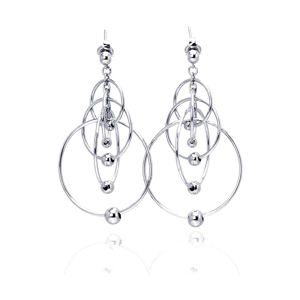 Sterling Silver Rhodium Plated Multiple Graduated Open Circles Hanging Ball Chandelier Hook  Earring