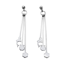 Load image into Gallery viewer, Sterling Silver Rhodium Plated Three Wire Dangling Solid Flower Hook  Earrings