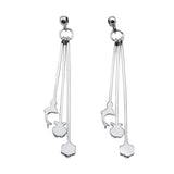 Sterling Silver Rhodium Plated Three Wire Dangling Solid Flower Hook  Earrings