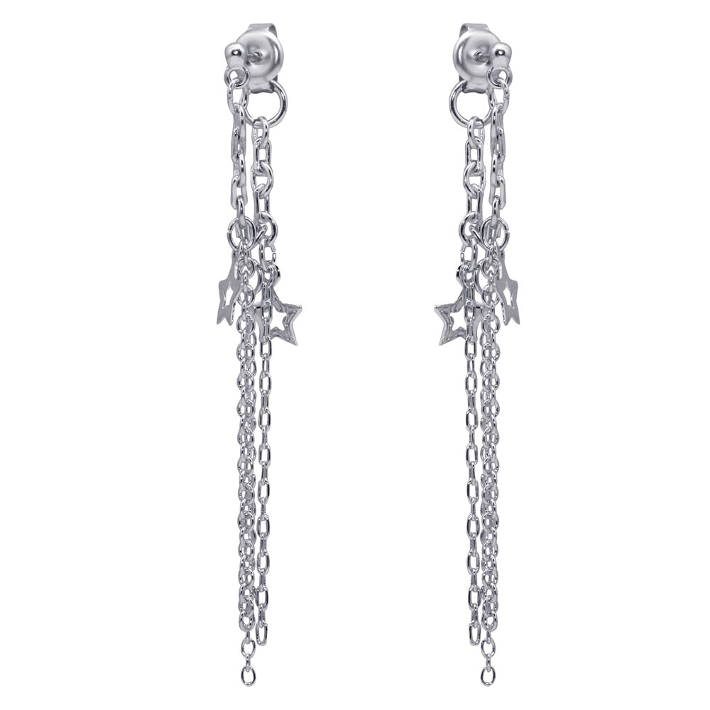 Sterling Silver Rhodium Plated Multiple Wire Dangling Open Star Stud  Earrings
