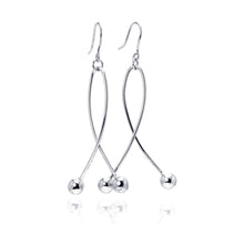 Load image into Gallery viewer, Sterling Silver Rhodium Plated Twisted Two Hanging Balls Hook Dangling Earrings