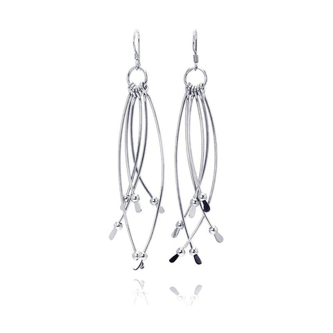 Sterling Silver Rhodium Plated Multiple Crossed Dangling Wire Wide Teardrop Hook Earring