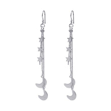 Load image into Gallery viewer, Sterling Silver Rhodium Plated WireAnd Star And Crescent Moon Shaped Dangling Hook Earrings