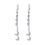 Sterling Silver Rhodium Plated WireAnd Star And Crescent Moon Shaped Dangling Hook Earrings