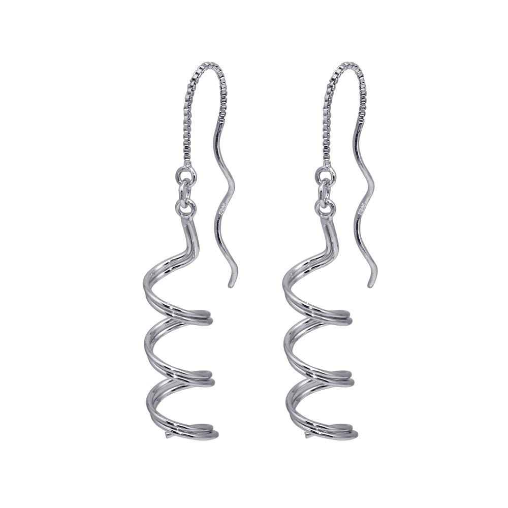 Sterling Silver Rhodium Plated Spiral Dangling Hook Earrings