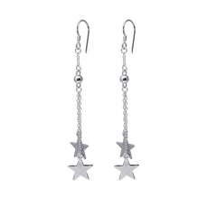 Load image into Gallery viewer, Sterling Silver Rhodium Plated Two Wire Dangling Solid Star  Hook Earrings