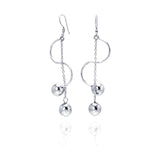 Sterling Silver Rhodium Plated Two Hanging Ball Twisted Dangling Hook Earrings