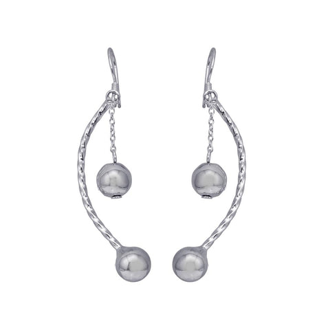 Sterling Silver Rhodium Plated Ball And Rope Shape Earrings