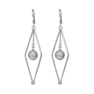 Sterling Silver Rhodium Plated Open Sharp Marqui Wire Dangling Center Ball Hook Earrings