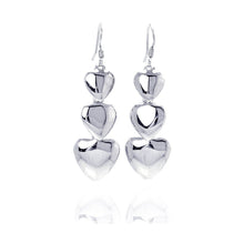 Load image into Gallery viewer, Sterling Silver Rhodium Plated Three Graduated Solid Heart Dangling Hook  Earrings
