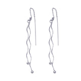 Sterling Silver Rhodium Plated Two twisted Wire Threaded Hanging Ball  Hook Earrings