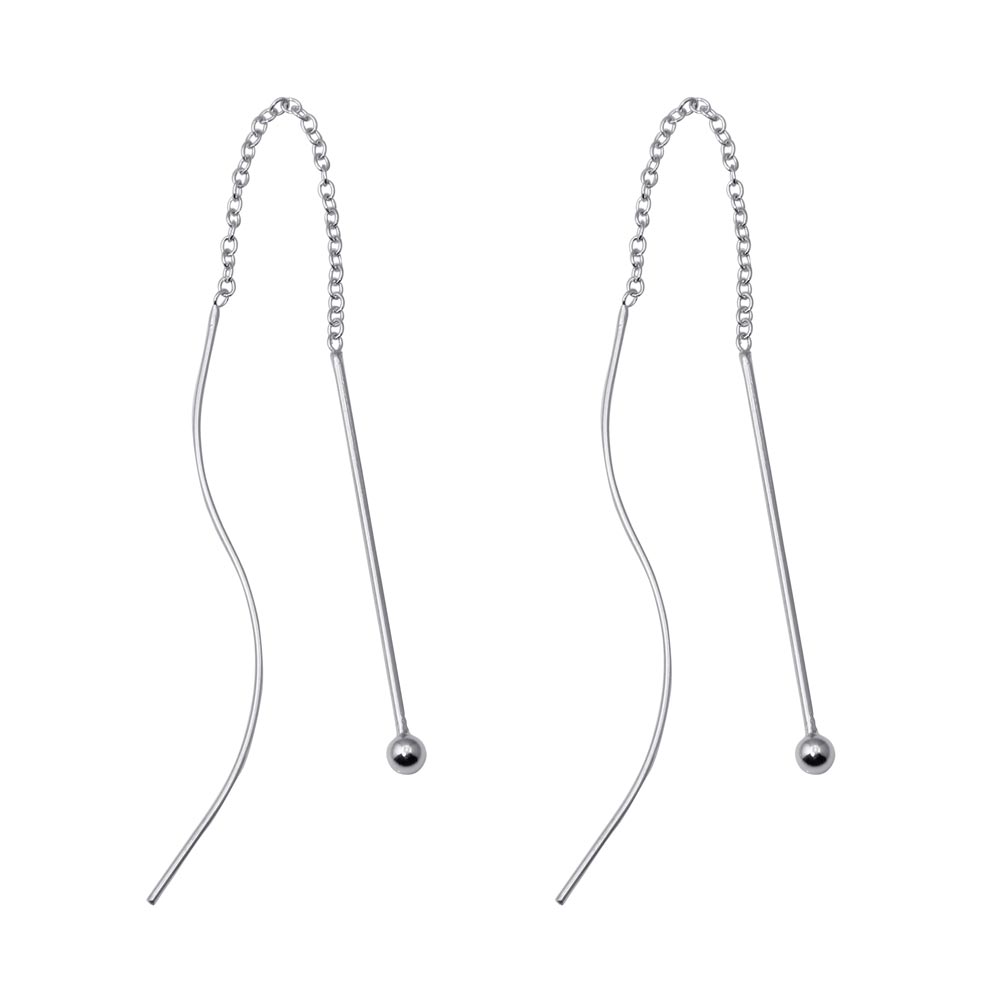 Sterling Silver Rhodium Plated Hook Shaped  Dangling Earrings