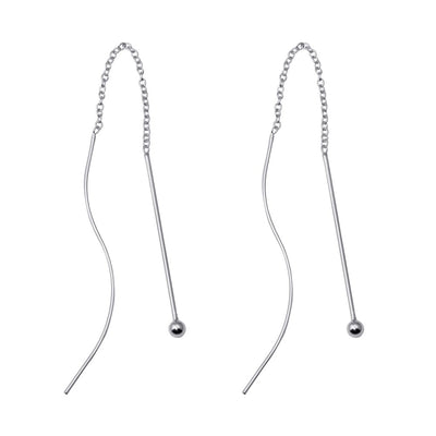 Sterling Silver Rhodium Plated Hook Shaped  Dangling Earrings