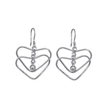 Sterling Silver  Rhodium Plated Open Cross Heart Dangling Hook Earrings