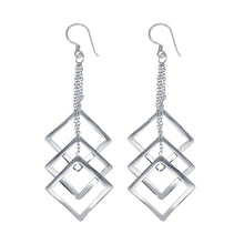 Load image into Gallery viewer, Sterling Silver Rhodium Plated  Multiple Open Square Dangling Wire Hook Earrings