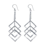 Sterling Silver Rhodium Plated  Multiple Open Square Dangling Wire Hook Earrings