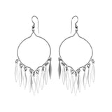 Sterling Silver  Rhodium Plated Open Circle Dangling Black Sharp Marqui Hook Chandelier Earrings