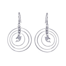 Load image into Gallery viewer, Sterling Silver  Rhodium Plated Open Graduated Circle Center Dolphin Dangling Hook Earrings