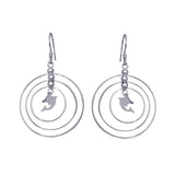 Sterling Silver  Rhodium Plated Open Graduated Circle Center Dolphin Dangling Hook Earrings