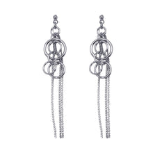 Load image into Gallery viewer, Sterling Silver Rhodium Plated Open Graduated Circle Multiple Stand  Dangling Chandelier Stud Earrings