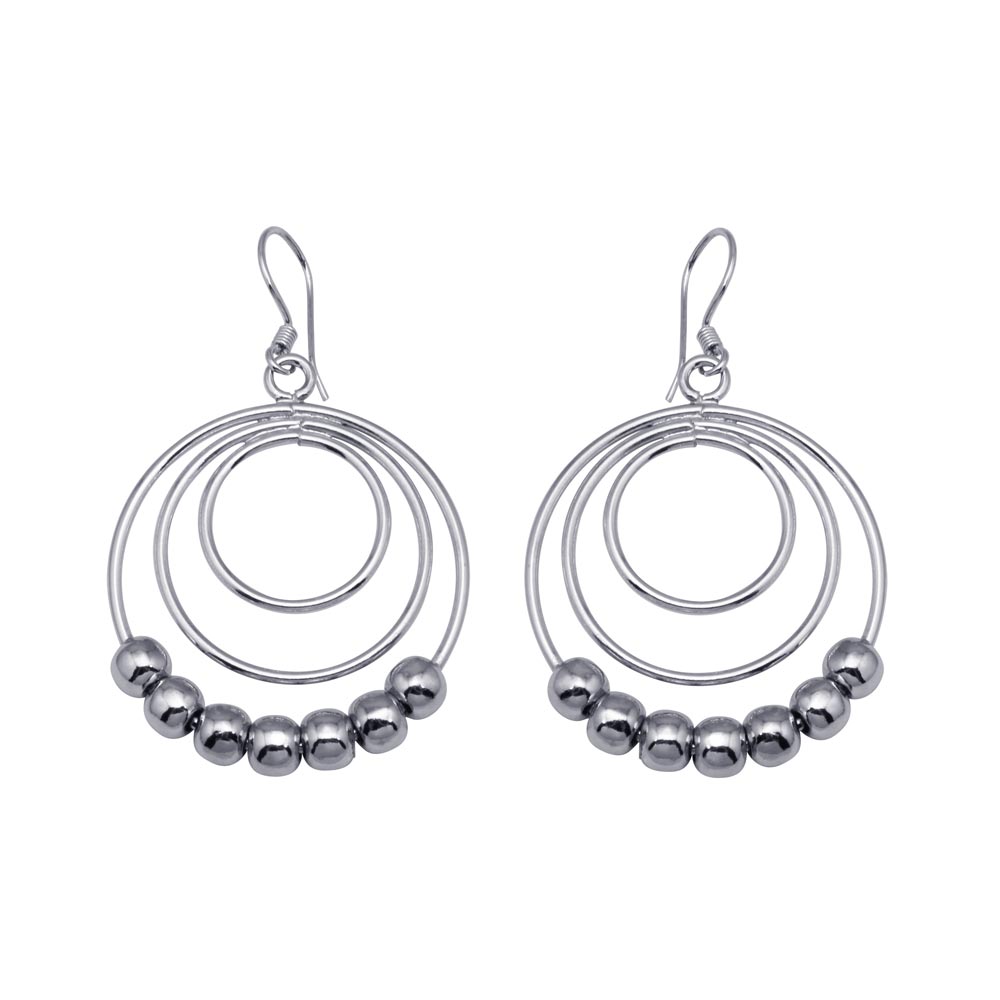 Sterling Silver Rhodium Plated  Open Multiple Graduate Circle Dangling Chandelier Hook Earrings