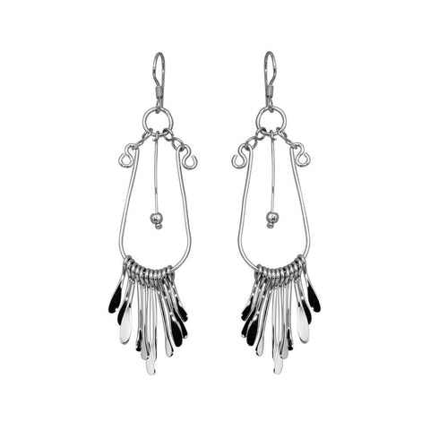 Sterling Silver Rhodium Plated  Open Teardrop Dangling Chandelier Hook Earrings