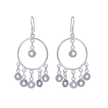 Load image into Gallery viewer, Sterling Silver  Rhodium Plated Multiple Open Black Circles Dangling Chandelier Hook Earrings