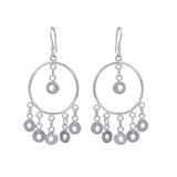 Sterling Silver  Rhodium Plated Multiple Open Black Circles Dangling Chandelier Hook Earrings