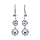 Sterling Silver Rhodium Plated Three Graduated Dangling Spheres Hook  Earrings