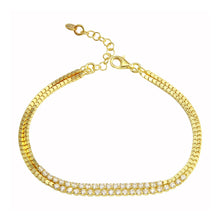Load image into Gallery viewer, Sterling Silver Gold Plated Double Strand CZ Bracelet