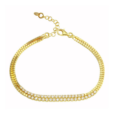 Sterling Silver Gold Plated Double Strand CZ Bracelet