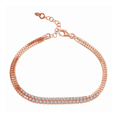 Sterling Silver Rose Gold Plated Double Strand CZ Bracelet