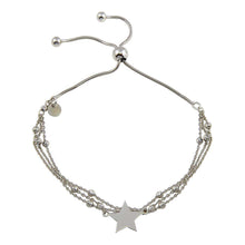 Load image into Gallery viewer, Sterling Silver Rhodium Plated Multi Chain Star Beaded Lariat Bracelet