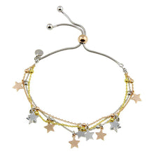 Load image into Gallery viewer, Sterling Silver Three Toned Plated Multi Chain Star Beaded Lariat Bracelet