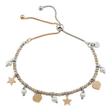 Load image into Gallery viewer, Sterling Silver Two Toned Plated Multi Chain Stars Leaves Beaded Lariat Bracelet