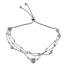 Load image into Gallery viewer, Sterling Silver Three Toned Plated Multi Chain Hearts Beaded Lariat Bracelet