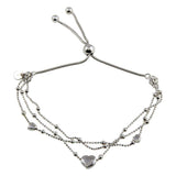 Sterling Silver Three Toned Plated Multi Chain Hearts Beaded Lariat Bracelet