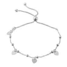 Load image into Gallery viewer, Sterling Silver Rhodium Plated Box Chain Multi Heart and Bead Lariat Bracelet