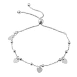 Sterling Silver Rhodium Plated Box Chain Multi Heart and Bead Lariat Bracelet