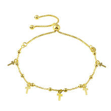 Load image into Gallery viewer, Sterling Silver Gold Plated Box Chain Bead and Cross Lariat Bracelet
