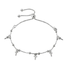 Load image into Gallery viewer, Sterling Silver Rhodium Plated Box Chain Bead and Cross Lariat Bracelet