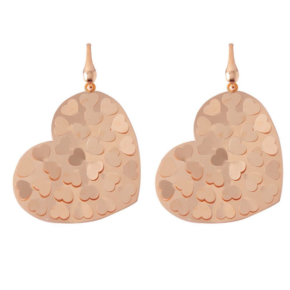 Sterling Silver Rose Gold Plated Heart Hook Earrings with Heart Shapes Design and Earring Dimensions of 35MMx29MM