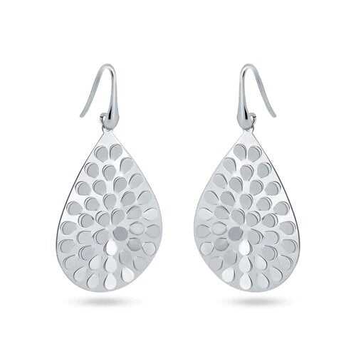Sterling Silver Rhodium Plated Pear Shape Earrings