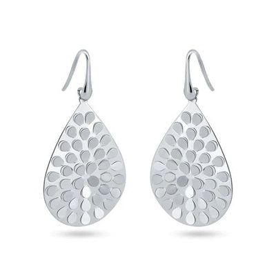 Sterling Silver Rhodium Plated Pear Shape Earrings