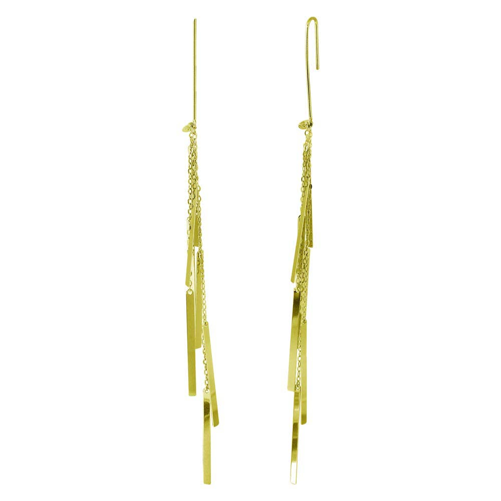 Sterling Silver Gold Plated Dangling Chain Bars Earrings
