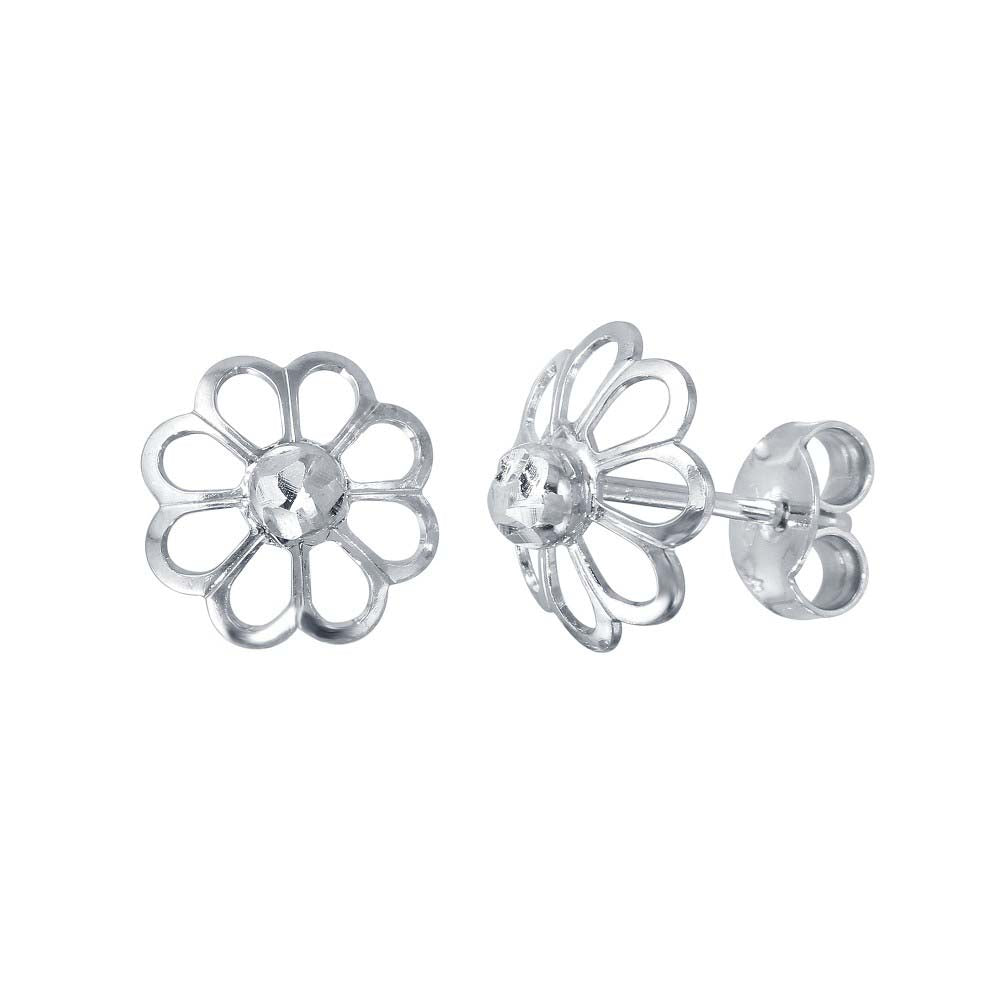 Sterling Silver Rhodium Plated Open DC Flower Earrings