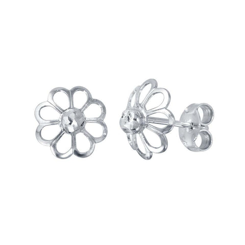 Sterling Silver Rhodium Plated Open DC Flower Earrings