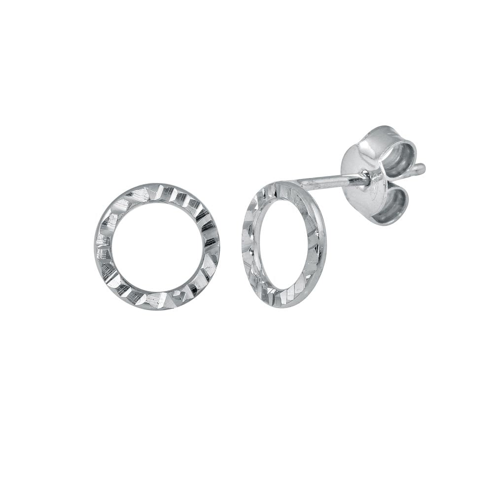 Sterling Silver Rhodium Plated Open Circle DC Flat Earrings