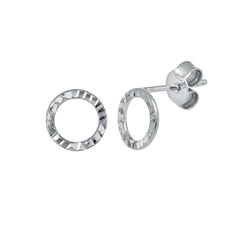 Sterling Silver Rhodium Plated Open Circle DC Flat Earrings