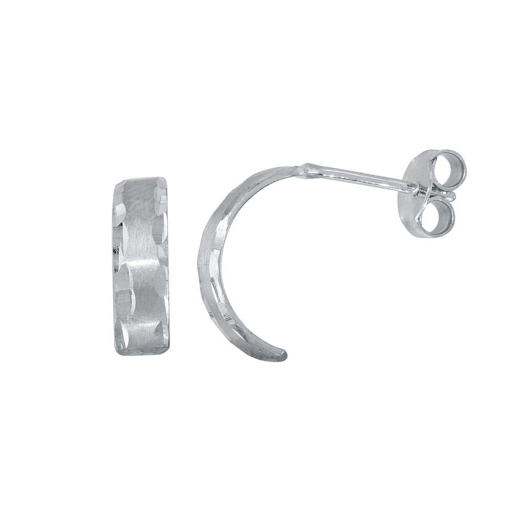 Sterling Silver Rhodium Plated DC Border Semi Hoop Earrings